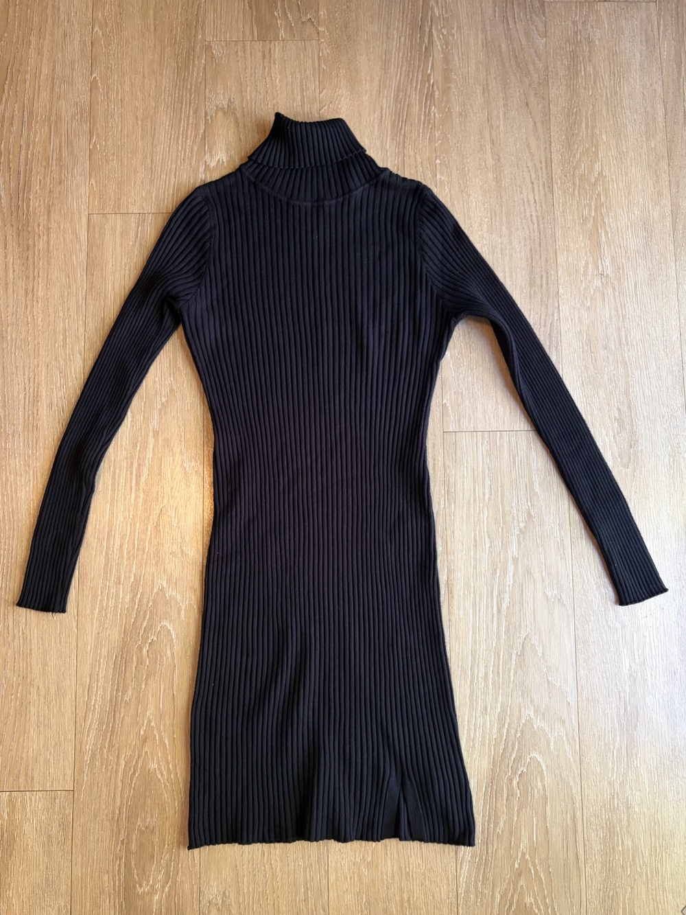 Black Ribbed Turtleneck Long Sleeve Bodycon Sweater Dress